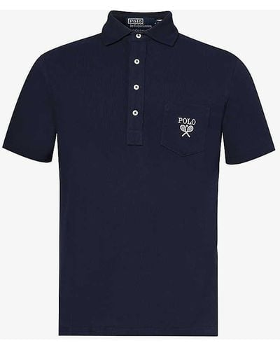 Polo Ralph Lauren X Wimbledon Brand-embroidered Cotton Polo Shirt - Blue