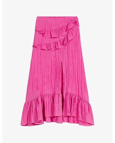 Maje Ruffled Crinkle Embossed-satin Maxi Skirt - Pink