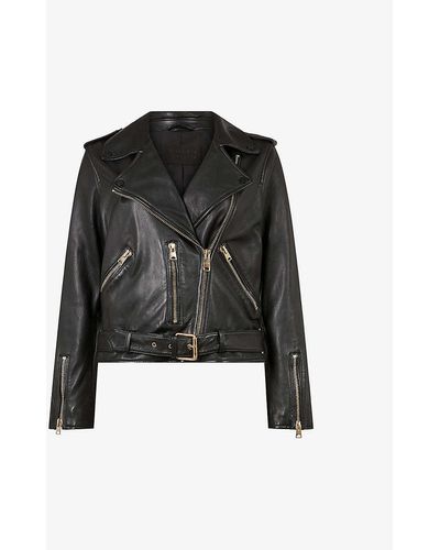 AllSaints Dalby Gold-tone Hardware Leather Biker Jacket - Black