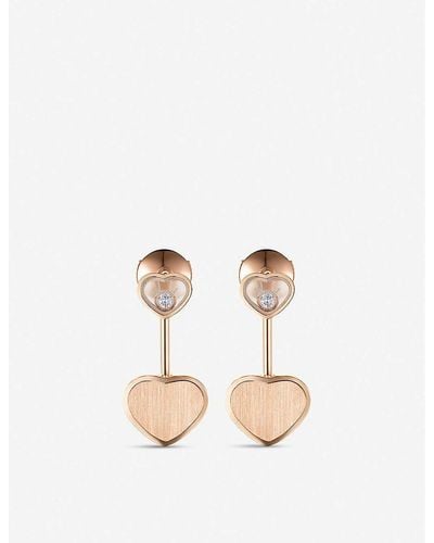 Chopard X 007 Happy Hearts Golden Hearts 18ct Rose-gold And 0.08ct Diamond Earrings - Pink