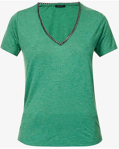 IKKS Metallic-embellished V-neck Woven Top - Green
