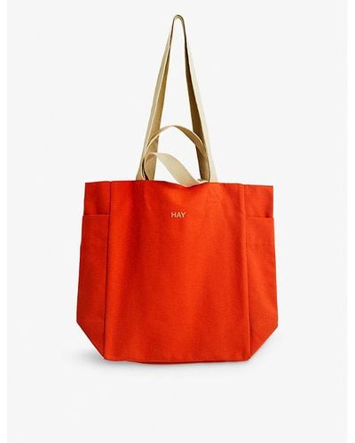 Hay Everyday Logo Text-print Organic-cotton Tote Bag - Red