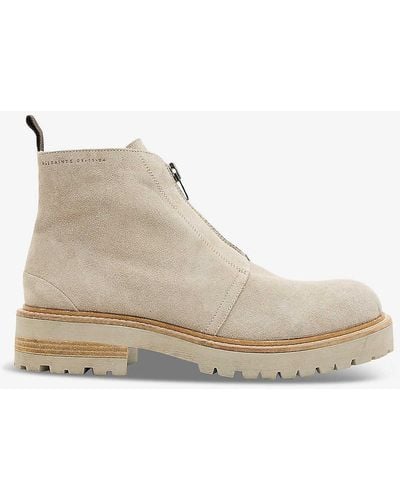 AllSaints Master Zip-front Suede Ankle Boots - Natural
