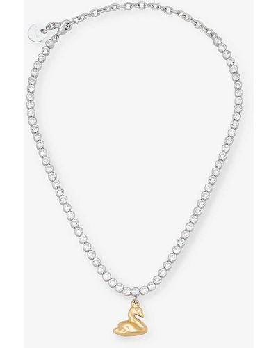 Marni Swan Brass And Crystal Pendant Necklace - White