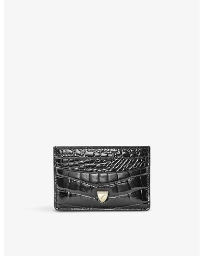 Aspinal of London Logo-embellished Croc-embossed Leather Card Holder - Black