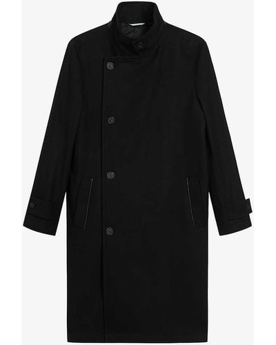 Ted Baker Radford Funnel-neck Wool-blend Coat - Black