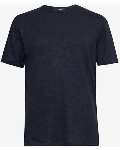 7 For All Mankind Branded-patch Short-sleeved Stretch-linen Jersey T-shirt - Blue