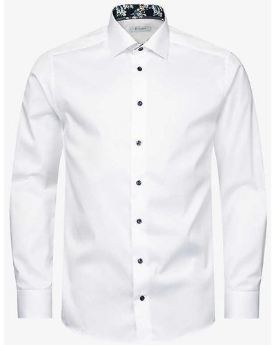 Eton Floral-collar Slim-fit Signature Organic Cotton-twill Shirt - White