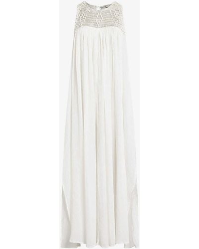 AllSaints Corrs Embroidered-neck Sleeveless Organic-cotton Maxi Dress - White