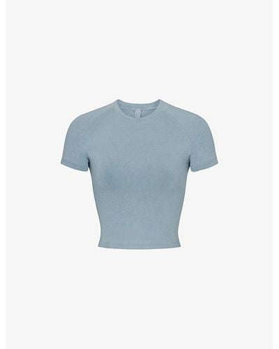 Skims New Vintage Cropped Stretch-cotton T-shirt - Blue