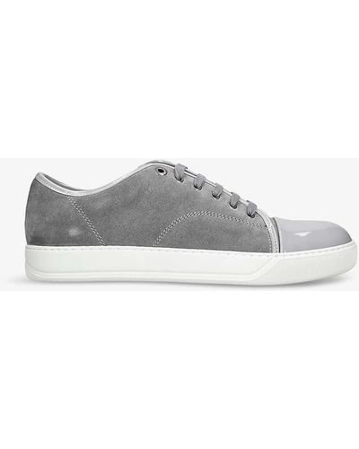 Lanvin Dbb1 Contrast-sole Suede And Leather Low-top Trainers - Grey