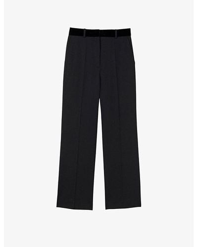 Sandro Velvet-waistband Straight-leg Stretch-woven Pants - Black