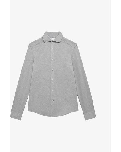 Reiss Nate Slim-fit Long-sleeved Cotton-blend Shirt - Grey