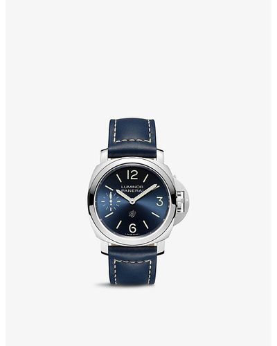 Panerai Pam01085 Luminor Leather And Stainless-steel Hand-wound Watch - Blue