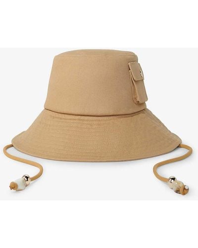 Maje Oversized-visor Beaded-drawstring Cotton Bucket Hat - Natural