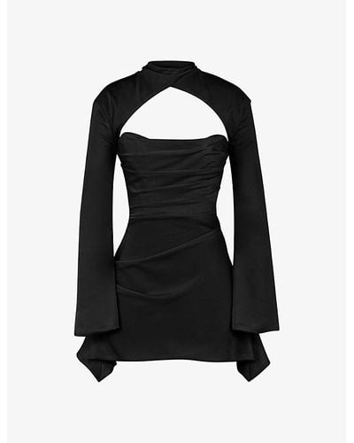 House Of Cb Toira Long-sleeved Corseted Satin Mini Dress - Black