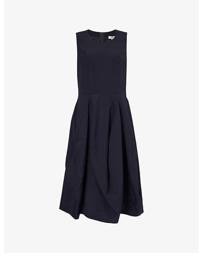 Comme des Garçons Sleeveless Pleated-skirt Wool Midi Dress - Blue