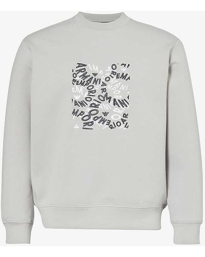Emporio Armani Degrade Alloy Brand-embroidered Relaxed-fit Stretch Cotton-blend Sweatshirt - White