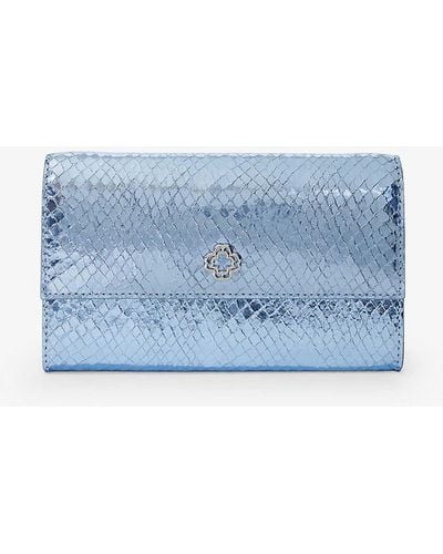 Maje Clover-embellished Mock-croc Leather Clutch Bag - Blue
