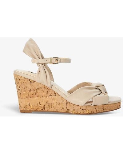 Dune Kaino Knotted-strap Wedge Leather Sandals - White