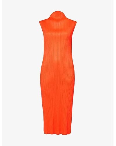 Pleats Please Issey Miyake April High-neck Knitted Midi Dress - Red