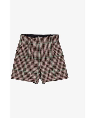 IKKS Checked High-rise Wool-blend Shorts - Brown