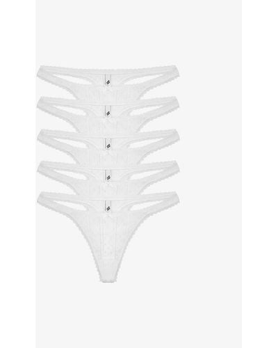 Cou Cou Intimates Pack Of Five Pointelle Mid-rise Organic-cotton Thongs - White