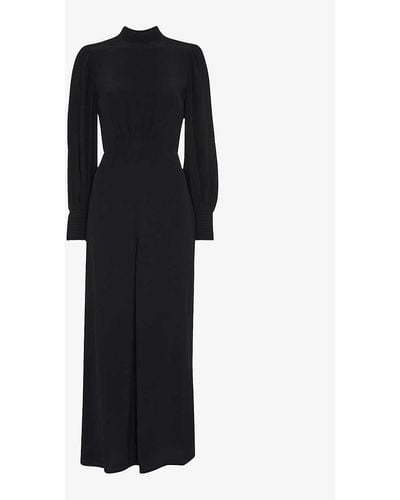 Whistles Fitted Shirred-bodice Viscose Jumpsuit - Black