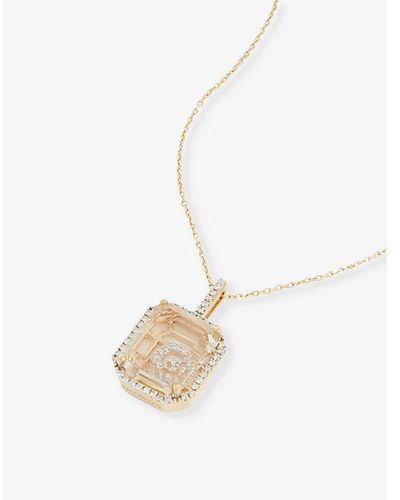 Mateo Secret G 14ct Yellow-gold, 0.28ct Diamond And Quartz Pendant Necklace - White