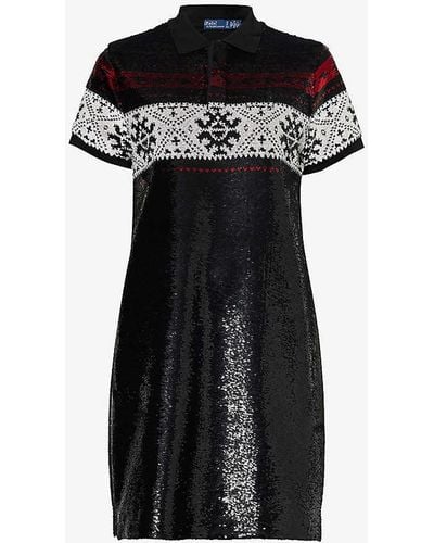 Polo Ralph Lauren Sequin-embellished Relaxed-fit Cotton Mini Dress - Black