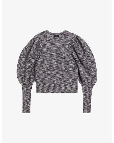 Ted Baker Valma Puffed-sleeve Knitted Sweater - Gray