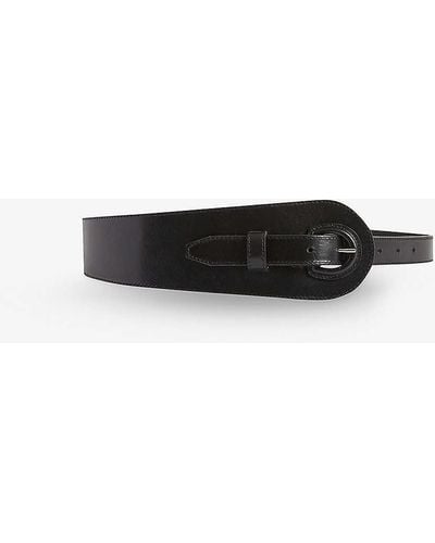 Claudie Pierlot Curved Wide Leather Buckle Belt - White