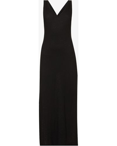 Viktoria & Woods Miami V-neck Linen And Cotton-blend Midi Dress - Black