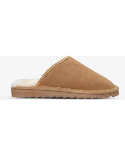 Kurt Geiger Cosy Stitch Shearling-lined Suede Slippers - Brown