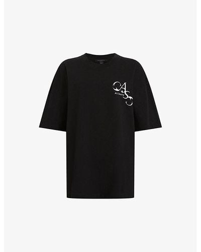 AllSaints Moments Slogan-print Relaxed-fit Organic-cotton T-shirt - Black
