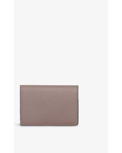Smythson Panama Folded Cross-grain Leather Cardholder - Grey