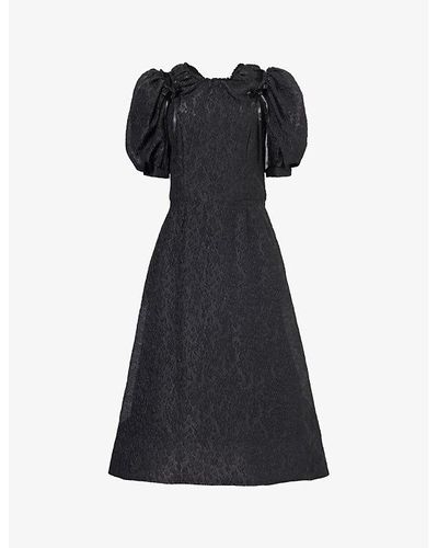 Simone Rocha Puff-sleeve Lace Woven Midi Dress - Black