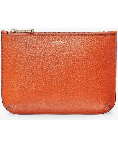 Aspinal of London Ella Large Logo-print Grained-leather Pouch - Orange