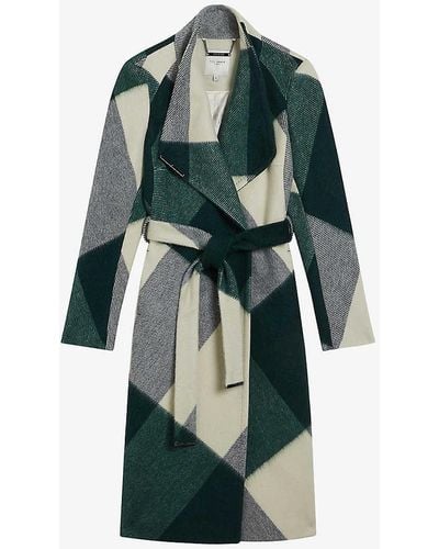 Ted Baker Checked Wool-blend Coat - Green