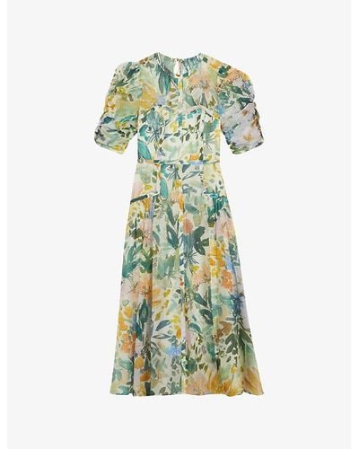 Ted Baker Mincia Floral-print Puff-sleeve Woven Midi Dress - Green