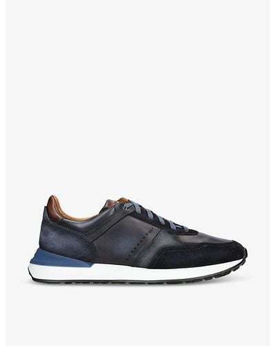 Magnanni Xl Grafton Leather And Suede Low-top Sneakers - Blue
