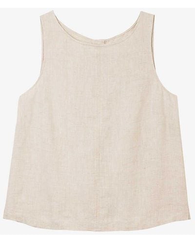 The White Company Round-neck Button-up Linen Top - Natural