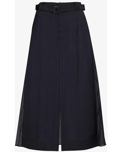 Sacai Pinstripe-pattern A-line Woven Midi Skirt - Blue