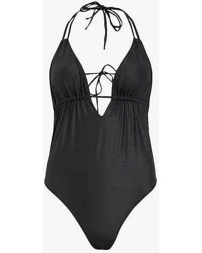 AllSaints Erica Cut-out Halter-neck Stretch-woven Swimsuit - Black