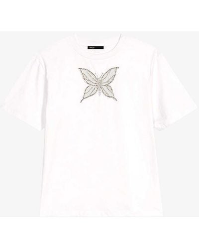 Maje Rhinestone-embellished Butterfly Cotton T-shirt - White