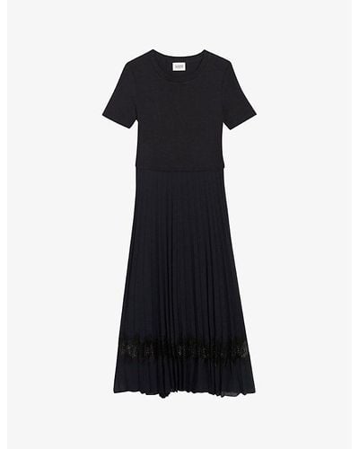 Claudie Pierlot Teli Pleated-petticoat Cotton Midi Dress - Black