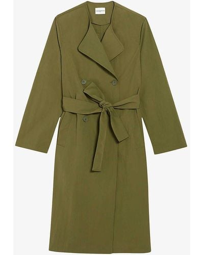 Claudie Pierlot Belted-waist Long-sleeve Woven Trench Coat - Green