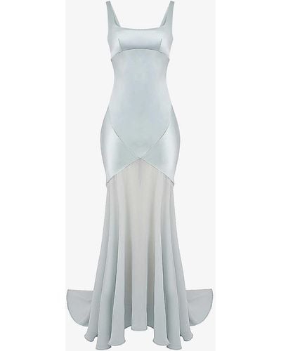 House Of Cb Vittoria Chiffon-skirt Satin Maxi Dress - White