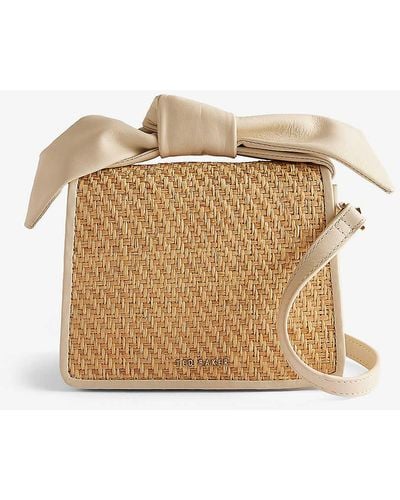 Ted Baker Niyahna Bow-embellished Leather And Faux-raffia Cross-body Bag - Natural