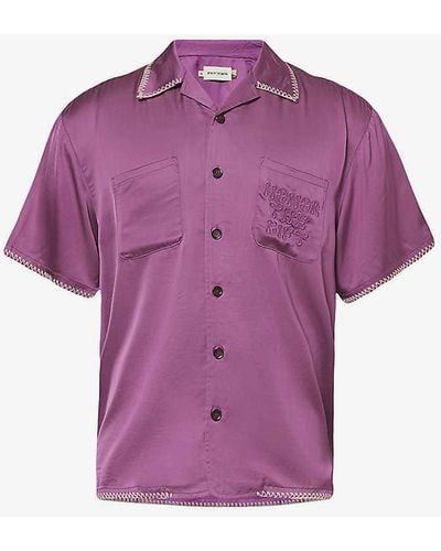 Honor The Gift Contrast-stitch Regular-fit Woven-blend Shirt - Purple